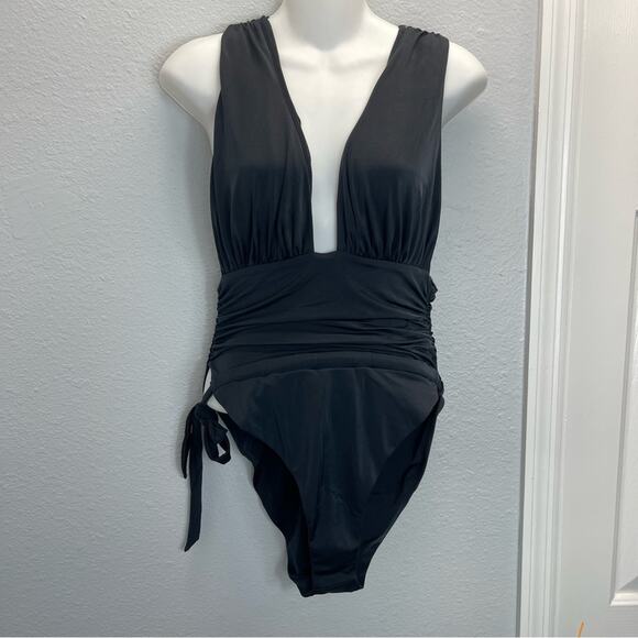 Free People X HAH Cut To The Chase 1 Piece Swim Bodysuit Black - Picture 2 of 13